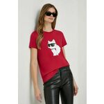 Bombažna kratka majica Karl Lagerfeld ženski, rdeča barva - rdeča. Kratka majica iz kolekcije Karl Lagerfeld, izdelana iz tanke, elastične pletenine. Model iz izjemno udobne bombažne tkanine.