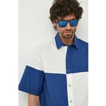 Bombažna srajca United Colors of Benetton moška, mornarsko modra barva - mornarsko modra. Srajca iz kolekcije United Colors of Benetton, izdelana iz vzorčaste tkanine. Model iz zračne bombažne tkanine.
