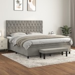 Box spring postelja z vzmetnico svetlo siva 160x200 cm žamet - vidaXL - Siva - 83,36 - 160 x 200 cm - vidaXL