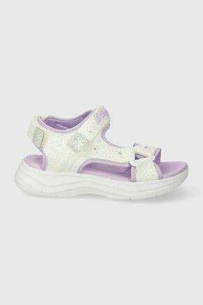 Otroški sandali Skechers GLIMMER KICKS SANDAL GLITTERY GLAM bela barva - bela. Otroški sandali iz kolekcije Skechers. Model je izdelan iz kombinacije sintetičnega in tekstilnega materiala. Izrazit model za posebne priložnosti.