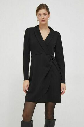 Obleka Dkny črna barva - črna. Obleka iz kolekcije Dkny. Model izdelan iz enobarvne tkanine. Izdelek vsebuje reciklirana vlakna.