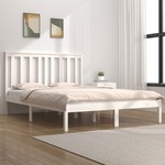 shumee Okvir za posteljo, bel, masivni borov les, 135x190 cm, dvoposteljna