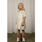 Otroška obleka z mešanico lanu Mini Rodini bela barva - bela. Otroški obleka iz kolekcije Mini Rodini. Nabran model, izdelan iz vzorčaste tkanine.