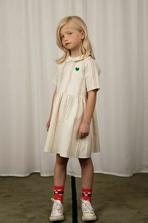 Otroška obleka z mešanico lanu Mini Rodini bela barva - bela. Otroški obleka iz kolekcije Mini Rodini. Nabran model