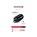 Swissten adapter za avtomobilski polnilnik PowerDeliver USB-C + Super Charge 3.0, 30W, nano, črn