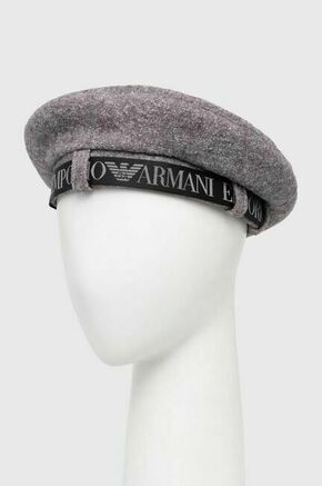 Volnena baretka Emporio Armani siva barva - siva. Baretka iz kolekcije Emporio Armani. Model izdelan iz enobarvnega materiala.
