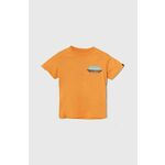 Otroška bombažna kratka majica Quiksilver TROPICALFADEBOY oranžna barva - oranžna. Otroška lahkotna kratka majica iz kolekcije Quiksilver, izdelana iz pletenine, prijetne na otip. Model iz izjemno udobne bombažne tkanine.