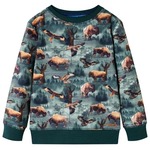 vidaXL Otroški pulover s potiskom goveda in orlov temno zelen 92