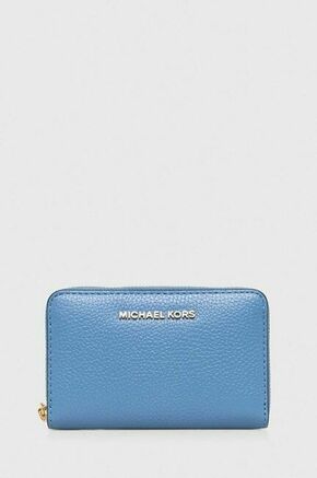 Usnjena denarnica MICHAEL Michael Kors ženski - modra. Mala denarnica iz kolekcije MICHAEL Michael Kors. Model izdelan iz naravnega usnja.