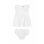 Otroška bombažna obleka Tommy Hilfiger bela barva - bela. Obleka za dojenčke iz kolekcije Tommy Hilfiger. Nabran model, izdelan iz bombažne tkanine.