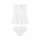 Otroška bombažna obleka Tommy Hilfiger bela barva - bela. Obleka za dojenčke iz kolekcije Tommy Hilfiger. Nabran model, izdelan iz bombažne tkanine.