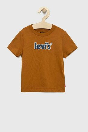 Otroška bombažna kratka majica Levi's rjava barva - rjava. Otroški kratka majica iz kolekcije Levi's. Model izdelan iz pletenine s potiskom.