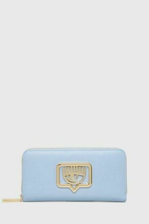 Denarnica Chiara Ferragni ženski - modra. Velika denarnica iz kolekcije Chiara Ferragni. Model izdelan iz ekološkega usnja.