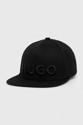Kapa s šiltom HUGO črna barva - črna. Kapa s šiltom vrste fullcap iz kolekcije HUGO. Model izdelan iz materiala z nalepko.