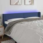 Vidaxl LED posteljno vzglavje modro 203x16x78/88 cm blago