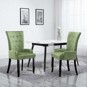 VidaXL Jedilni stol z naslonjali za roke svetlo zelen žamet