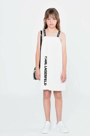 Otroška obleka Karl Lagerfeld bela barva - bela. Otroški Obleka iz kolekcije Karl Lagerfeld. Ohlapen model izdelan iz tkanine s potiskom.