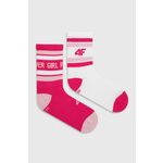 Otroške nogavice 4F 2-pack roza barva - roza. Otroški Nogavice iz kolekcije 4F. Model izdelan iz elastičnega materiala. V kompletu sta dva para.
