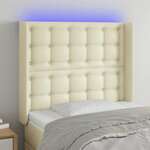 Vidaxl LED posteljno vzglavje krem 83x16x118/128 cm umetno usnje