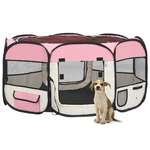 shumee Zložljiva pasja ograjica s torbo roza 145x145x61 cm