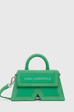 Torbica iz semiša Karl Lagerfeld zelena barva - zelena. Majhna torbica iz kolekcije Karl Lagerfeld. Model na zapenjanje
