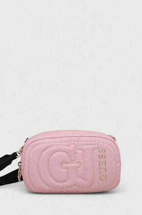 Torbica za okoli pasu Guess rjava barva - roza. Majhna pasna torbica iz kolekcije Guess. Model na zapenjanje