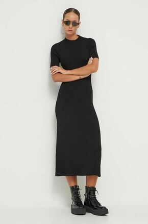 Obleka HUGO črna barva - črna. Obleka iz kolekcije HUGO. Model izdelan iz enobarvne pletenine. Model iz izjemno udobne tkanine z visoko vsebnostjo viskoze.
