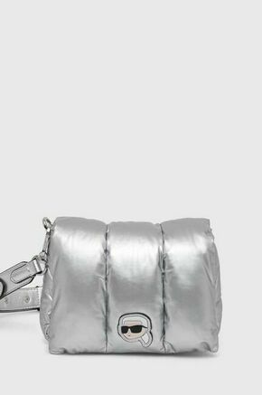 Torbica Karl Lagerfeld srebrna barva - srebrna. Majhna torbica iz kolekcije Karl Lagerfeld. Model na zapenjanje
