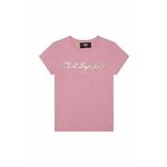 Otroška kratka majica Karl Lagerfeld roza barva - roza. Otroške kratka majica iz kolekcije Karl Lagerfeld, izdelana iz tanke, rahlo elastične pletenine. Model iz izjemno udobne tkanine z visoko vsebnostjo bombaža.