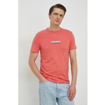 Kratka majica Guess moški, roza barva - roza. Oprijeta kratka majica iz kolekcije Guess. Model izdelan iz tanke, elastične pletenine.