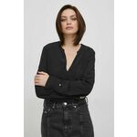 Majica Tommy Hilfiger ženska, črna barva - črna. Bluza iz kolekcije Tommy Hilfiger, izdelana iz enobarvne tkanine. Model iz zračne viskozne tkanine.