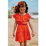 Otroška bombažna obleka Mayoral oranžna barva - oranžna. Otroška Obleka iz kolekcije Mayoral. Nabran model izdelan iz enobarvne tkanine.