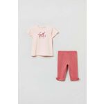 Komplet za dojenčka OVS roza barva - roza. Komplet za dojenčka iz kolekcije OVS. Model izdelan iz pletenine s potiskom.