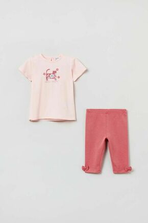 Komplet za dojenčka OVS roza barva - roza. Komplet za dojenčka iz kolekcije OVS. Model izdelan iz pletenine s potiskom.
