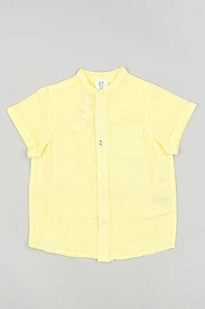 Otroška srajca s primesjo lanu zippy rumena barva - rumena. Otroški srajca iz kolekcije zippy. Model izdelan iz enobarvne tkanine.