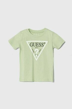 Otroška bombažna kratka majica Guess - zelena. Otroške lahkotna kratka majica iz kolekcije Guess