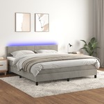 vidaXL Box spring postelja z vzmetnico LED svetlo siva 160x200cm žamet