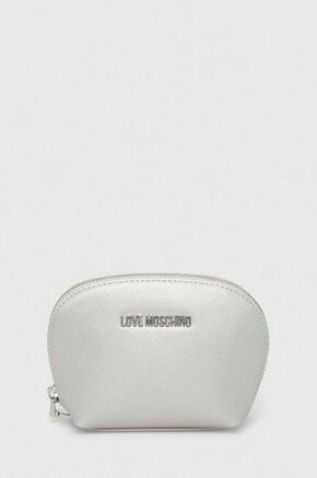 Kozmetična torbica Love Moschino srebrna barva - srebrna. Kozmetična torbica in obesek za ključe iz kolekcije Love Moschino. Model izdelan iz ekološkega usnja.