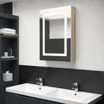 shumee LED kopalniška omarica z ogledalom bela in hrast 50x13x70 cm