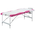 vidaXL 3-conska zložljiva masažna miza aluminij bele in roza barve