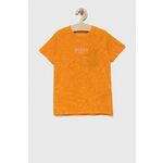 Otroška bombažna kratka majica Guess oranžna barva - oranžna. Otroške kratka majica iz kolekcije Guess, izdelana iz tanke, elastične pletenine. Model iz izjemno udobne bombažne tkanine.