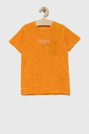 Otroška bombažna kratka majica Guess oranžna barva - oranžna. Otroške kratka majica iz kolekcije Guess