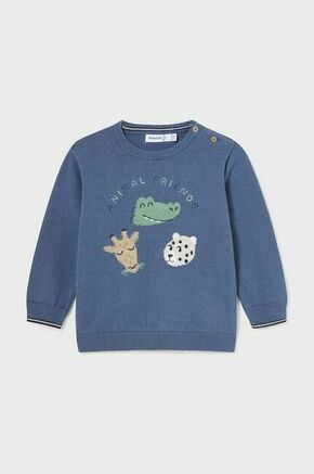 Bombažni pulover za dojenčke Mayoral - modra. Pulover za dojenčka iz kolekcije Mayoral. Model izdelan iz pletenine s potiskom.