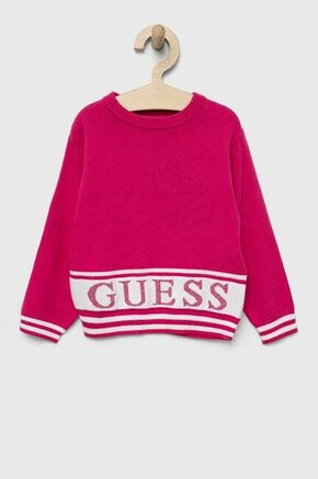 Otroški pulover Guess roza barva - roza. Otroške Pulover iz kolekcije Guess. Model izdelan iz tanke pletenine. Model iz mehke in na otip prijetne tkanine.