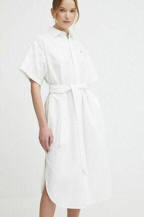 Bombažna obleka Polo Ralph Lauren bela barva