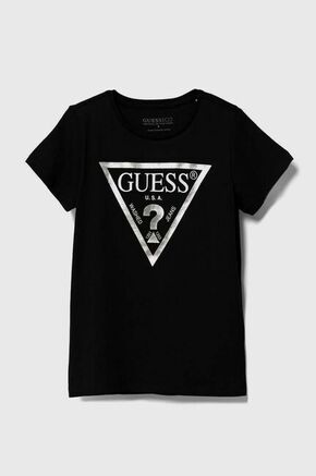 Otroška bombažna kratka majica Guess črna barva - črna. Otroške kratka majica iz kolekcije Guess. Model izdelan iz tanke
