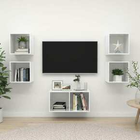 Greatstore Komplet TV omaric 5-delni visok sijaj bela iverna plošča