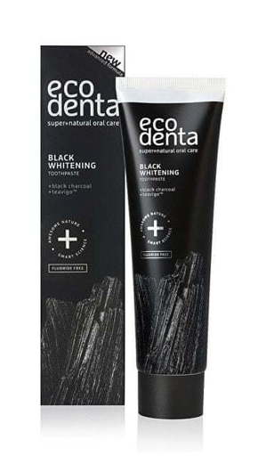 Ecodenta Črna beljenje zobne paste z ogljem in ekstrahiramo Teavigo (Black Whitening Toothpaste) 100 ml