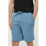 Bombažne kratke hlače Lyle &amp; Scott - modra. Kratke hlače iz kolekcije Lyle &amp; Scott. Model izdelan iz tanke, elastične pletenine. Model iz izjemno udobne in zračne tkanine je idealen za toplejše letne čase.