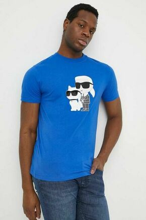 Bombažna kratka majica Karl Lagerfeld moški - modra. Kratka majica iz kolekcije Karl Lagerfeld